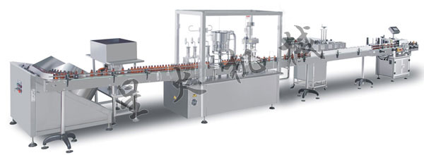 洗液溶劑全自動灌裝旋蓋貼標(biāo)生產(chǎn)線